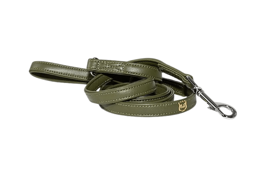 Exklusivt olivgrönt läderkoppel för hund – mjukt och elegant premiumval i lammskinn