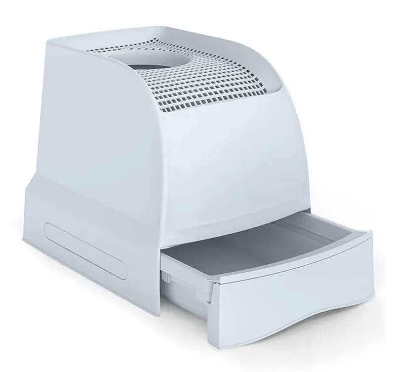 Igloo kattlåda ljusblå med toppöppning – smart kattlåda som minskar sandspill.