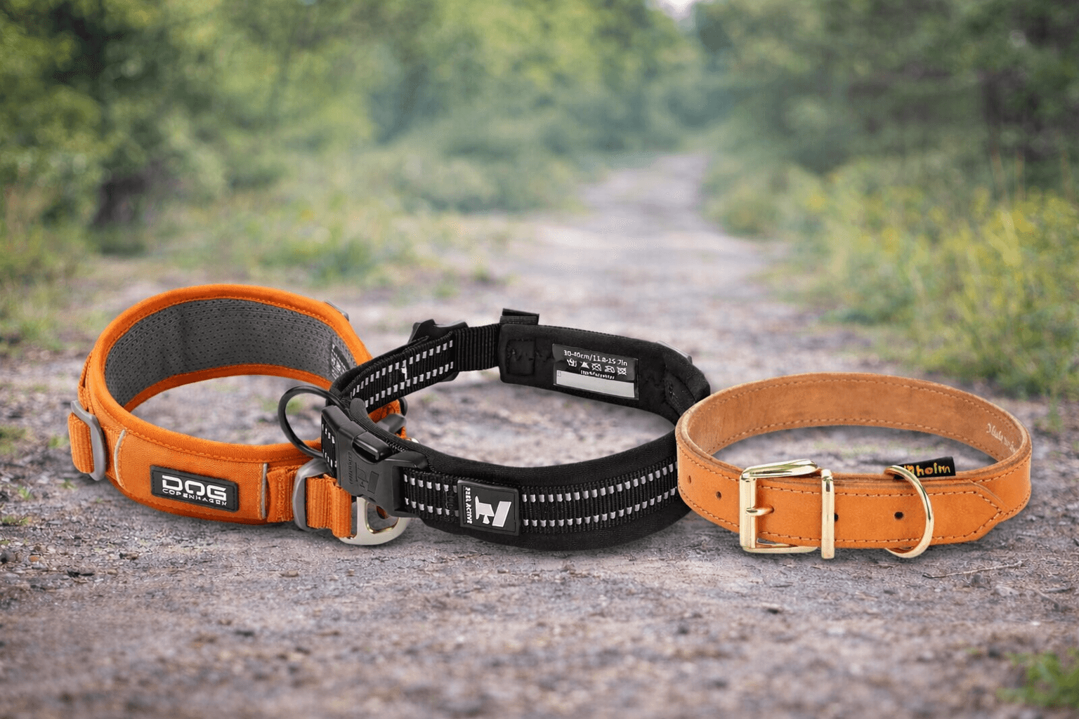 Hundhalsband i olika material – läder, nylon och vadderade modeller