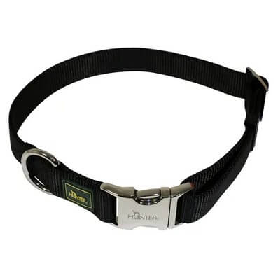 HUNTER Vario Basic Alu-Strong hundhalsband svart – slitstarkt nylonhalsband med aluminiumspänne