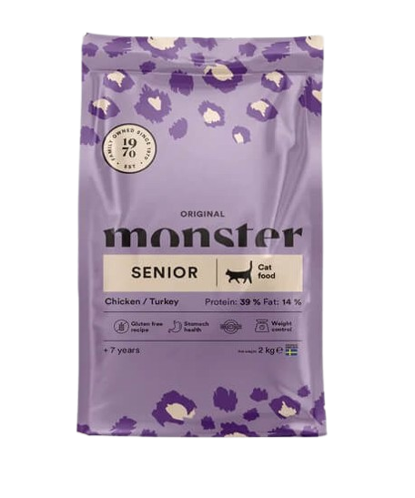 Monster Cat Original Senior kattfoder med kyckling och kalkon – torrfoder för äldre katter.