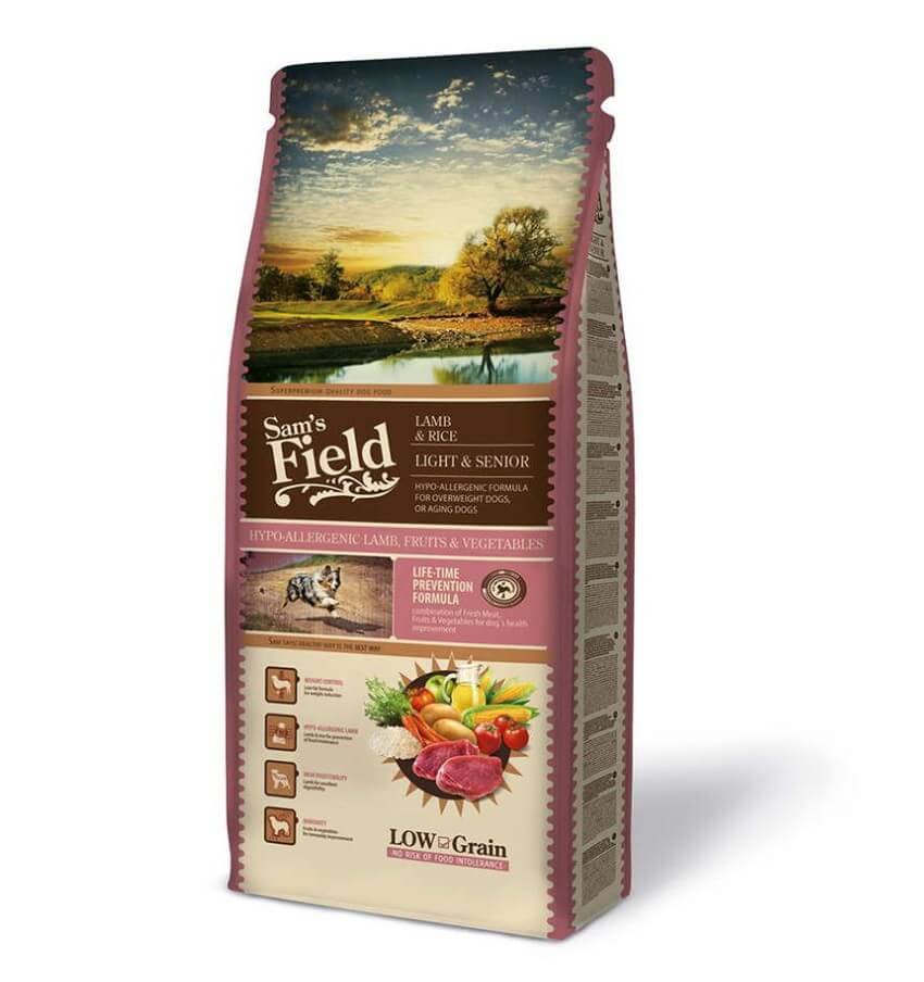 Sams Field Light & Senior hundfoder – seniorfoder med lamm och ris för äldre hundar.